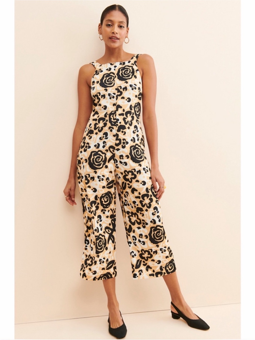 Anthropologie Dazey LA Fierce Florals Jumpsuit Size S Wide Leg Cropped Yellow